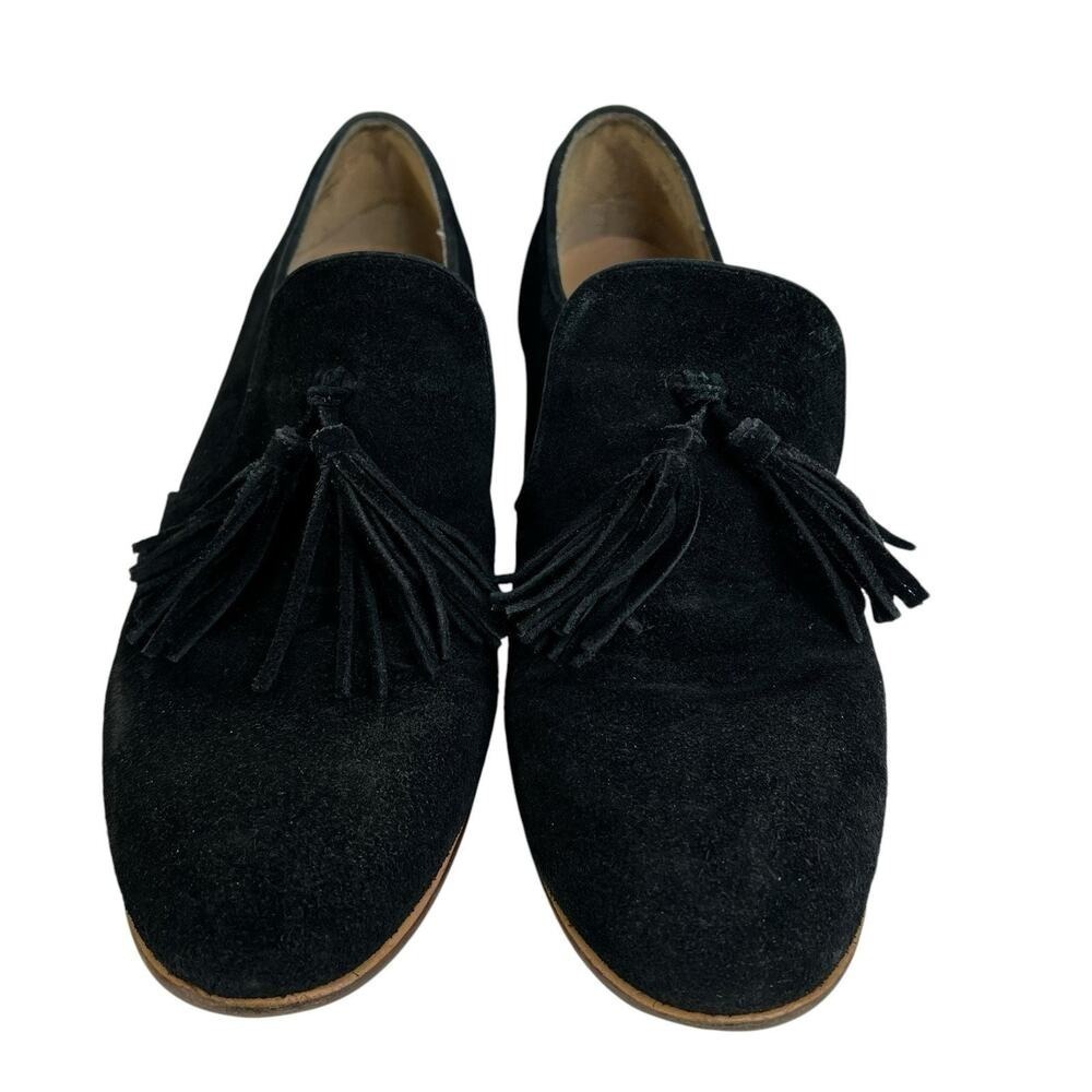 Steve Madden 9.5 Create Tasseled Loafers Black Suede Leather Slip On Almond Toe